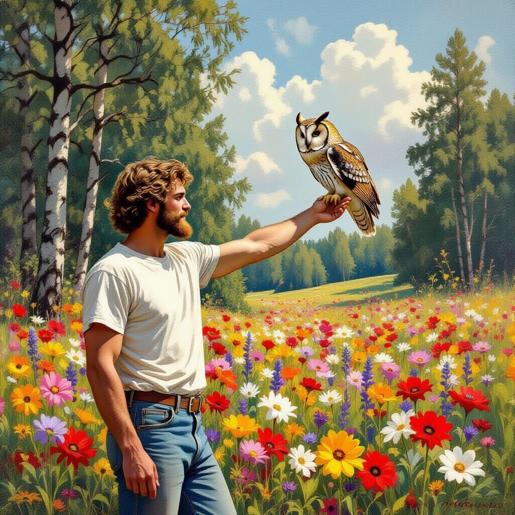 Regal Owl Lands on Man's Arm