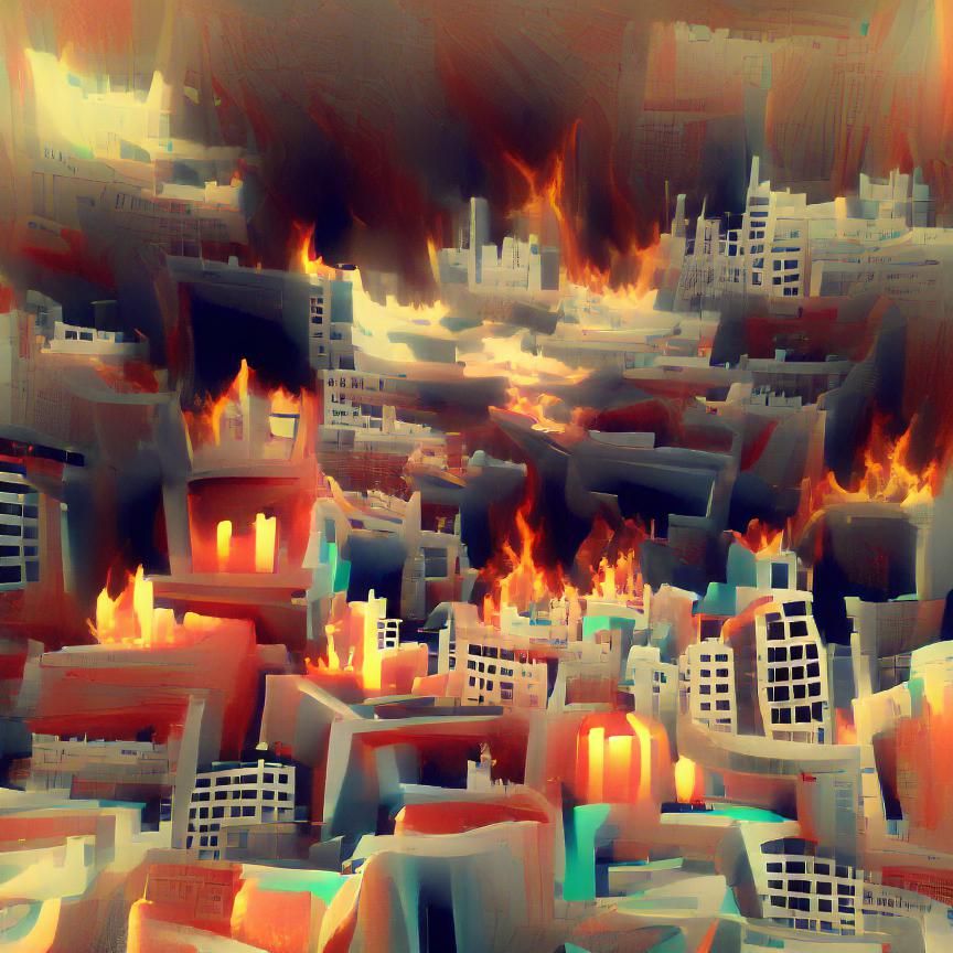 City Ablaze: 3D Rendered Ominous Metropolis