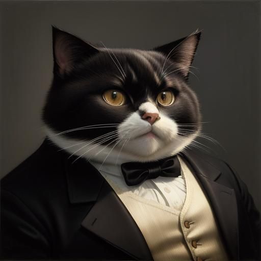 Anthropomorphic Fat Cat Gentleman in Oil Painting Style