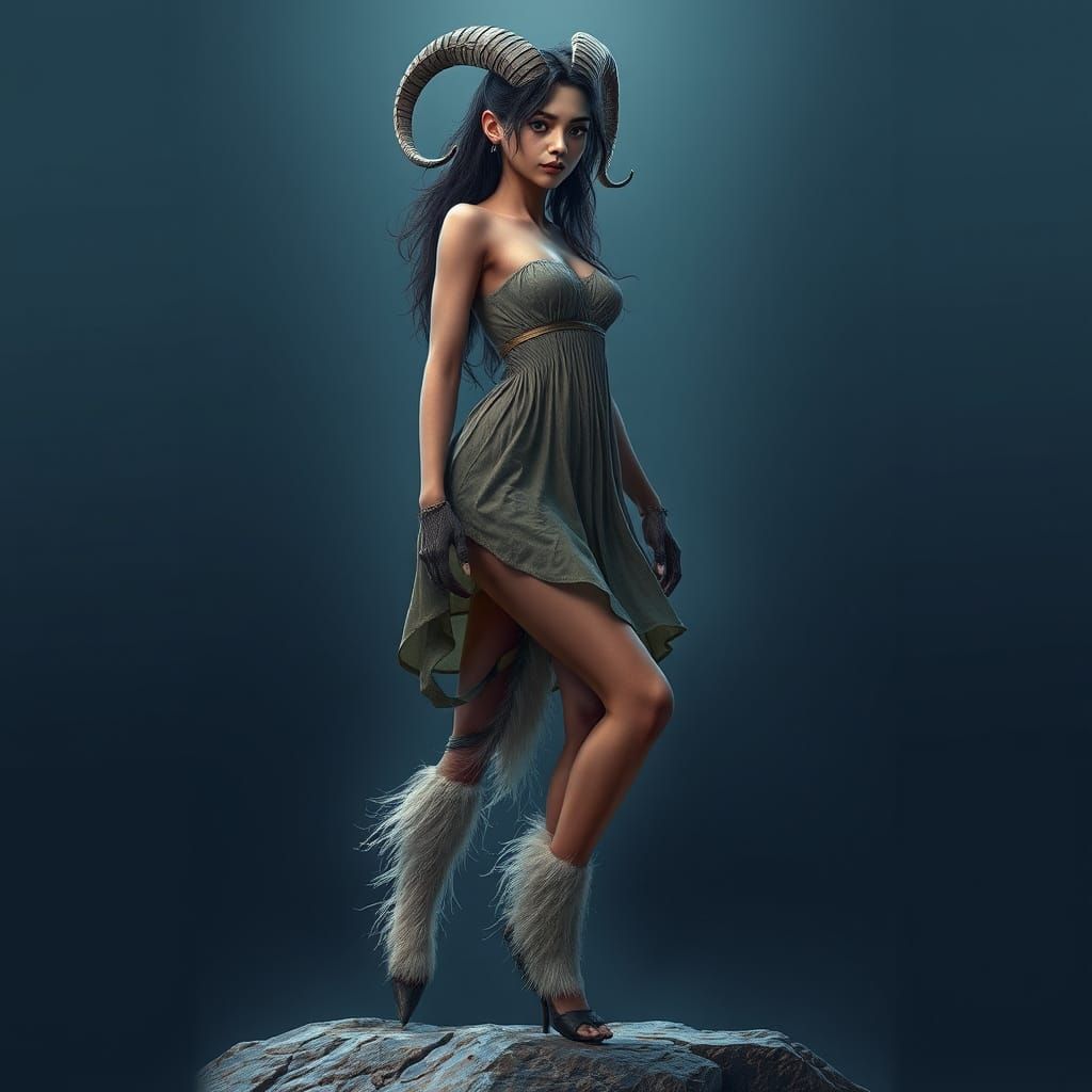 Human-Goat Hybrid Woman in Detailed Matte Painting Style