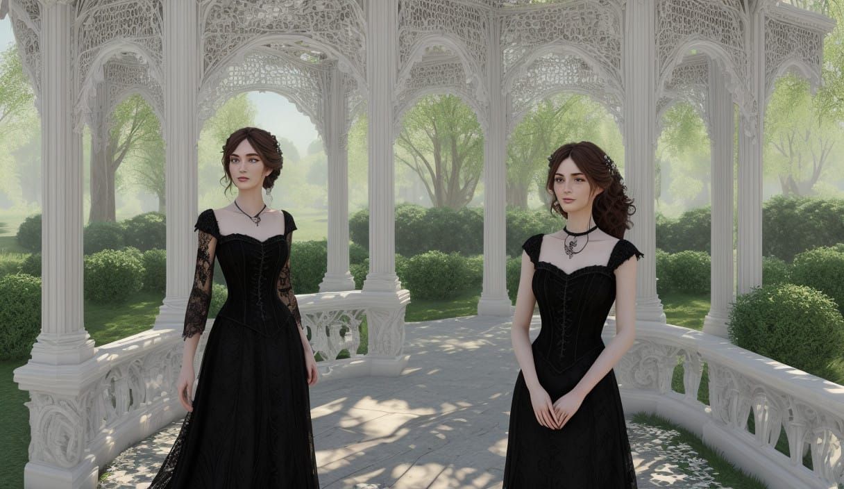 Elegant Victorian Woman in a Serene Park Setting