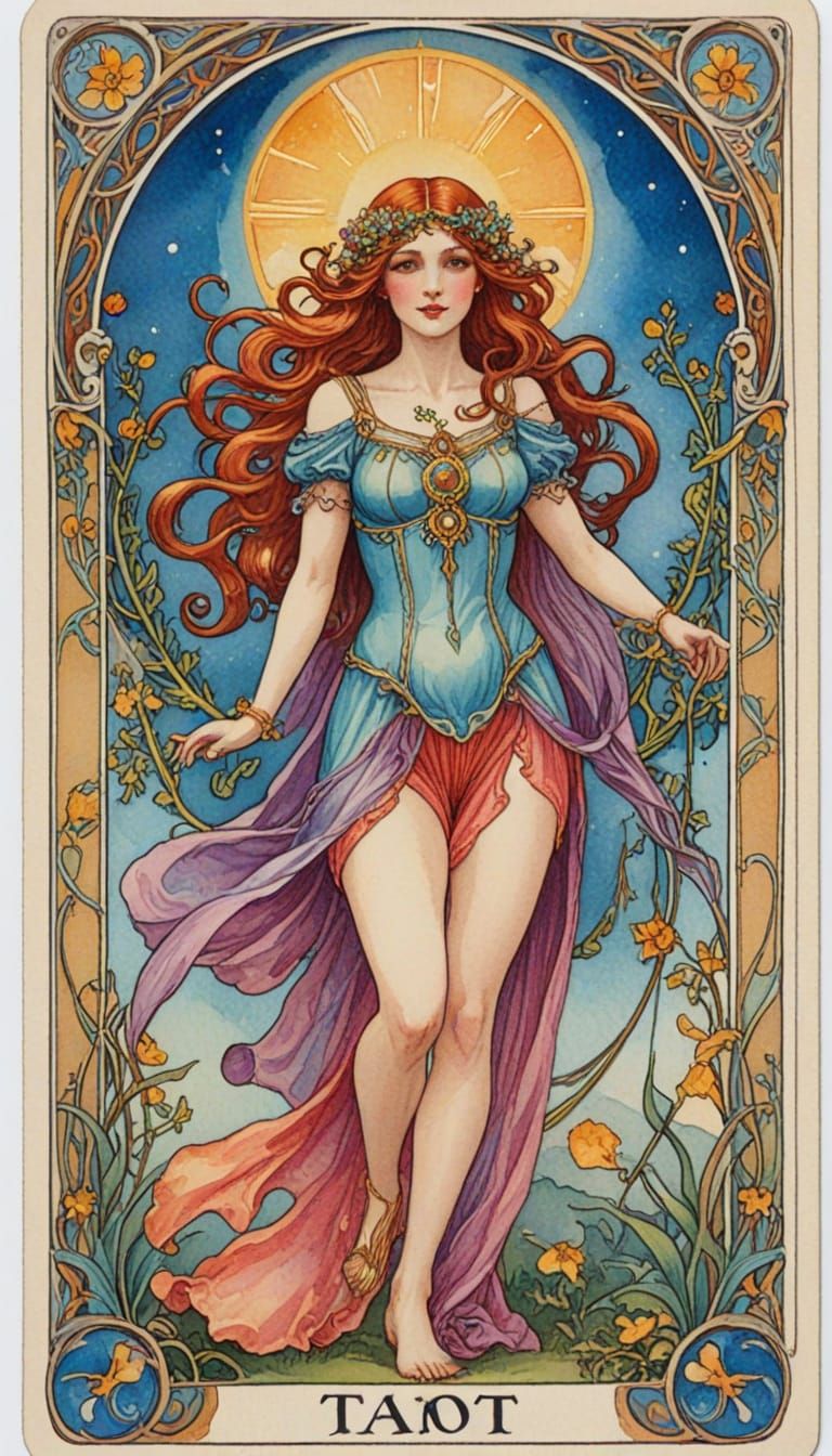 Whimsical Art Nouveau Tarot Card