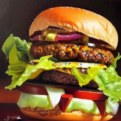 Cheeseburger in Oil Painting Style