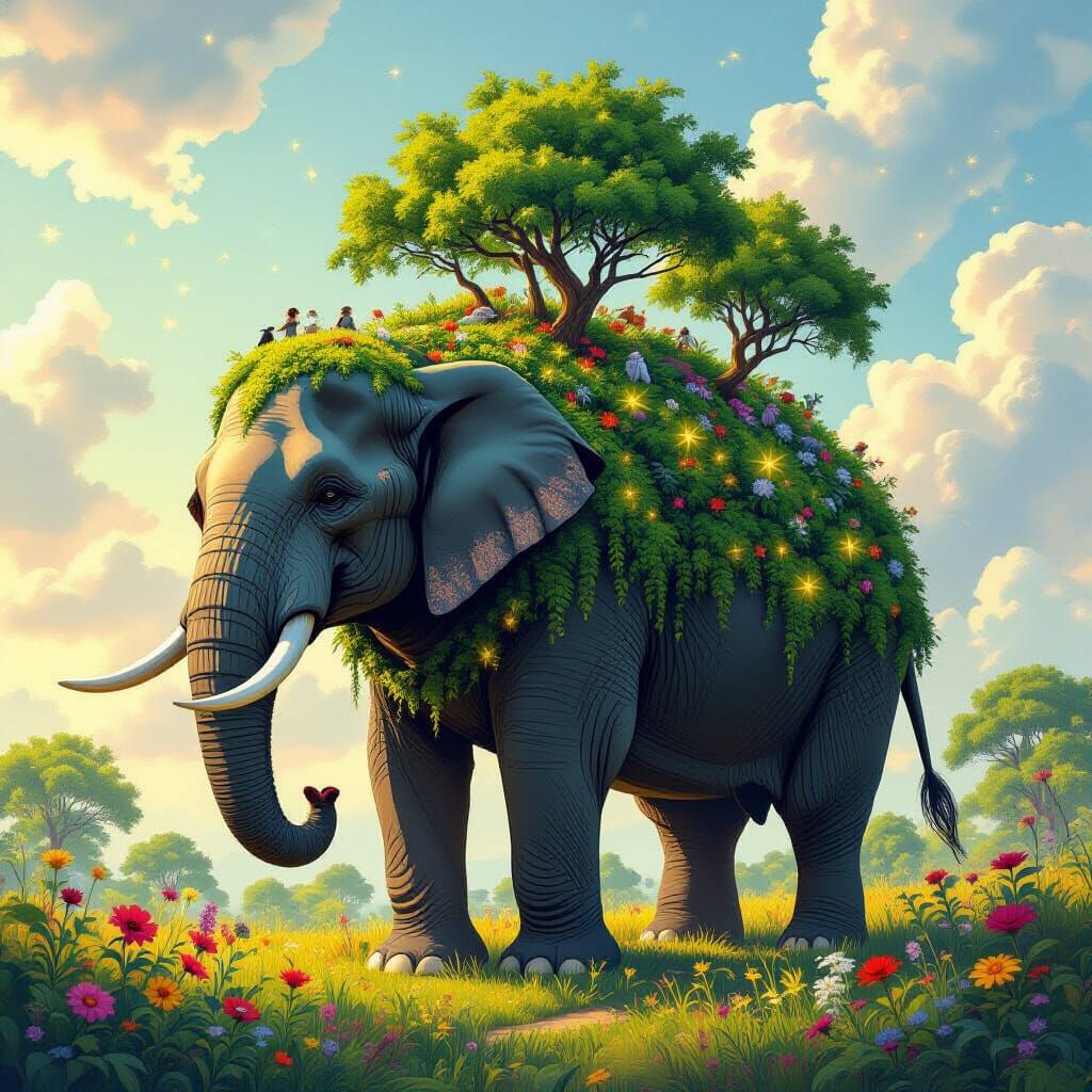Majestic Elephant Forest in a Fantasy Art Style