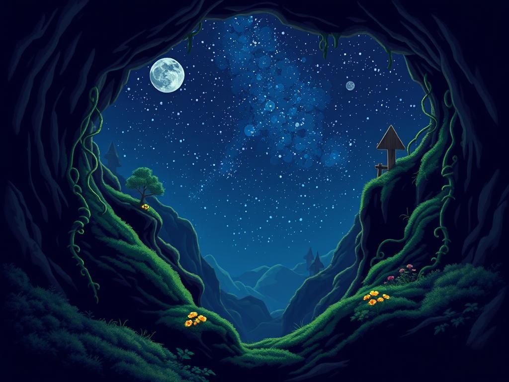 Underdark Night Sky Landscape in 8-bit Style