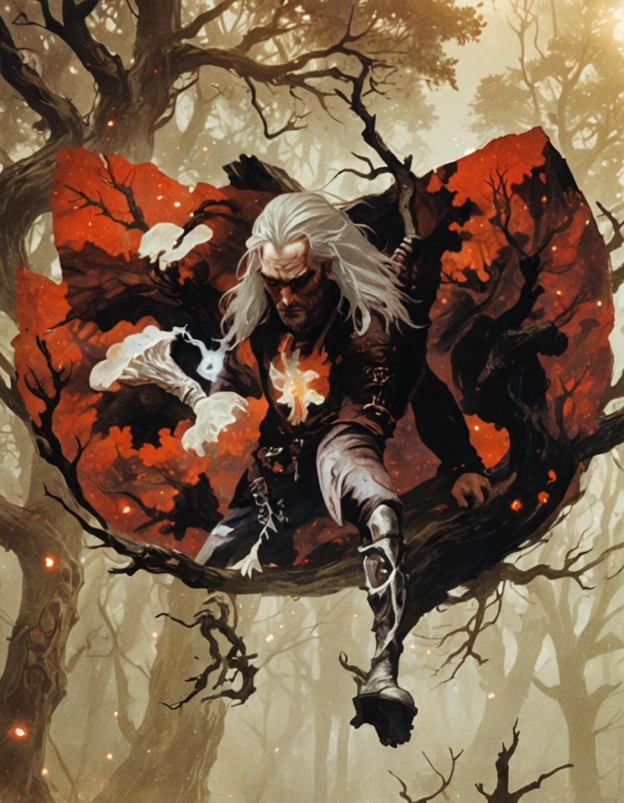 Witcher in Misty Forest: Dark Fantasy Illustration