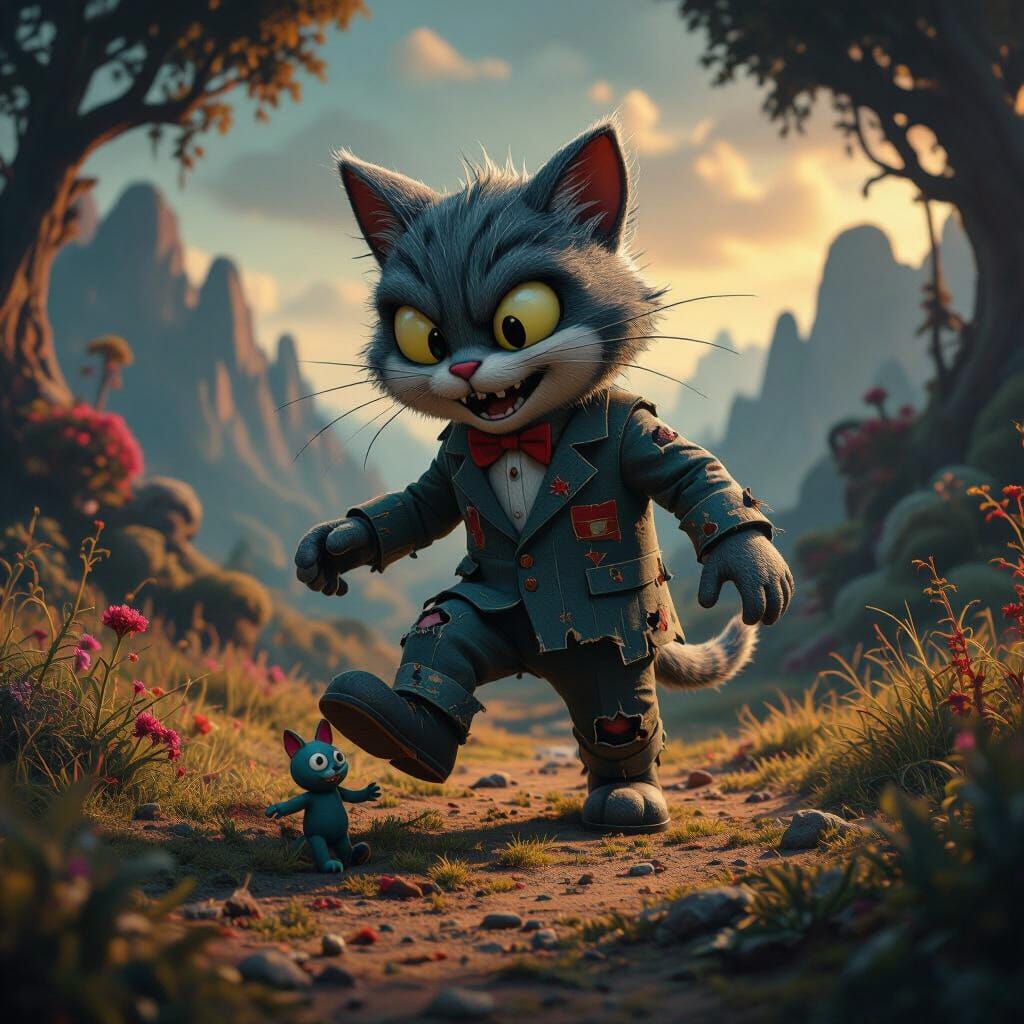 Scratchy Tramples Itchy in Detailed Fantasy Landscape