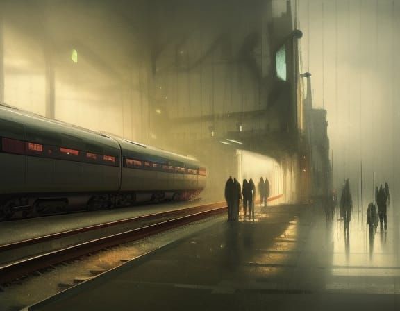 Sinister Train Departs Station in Fantasy Art Style