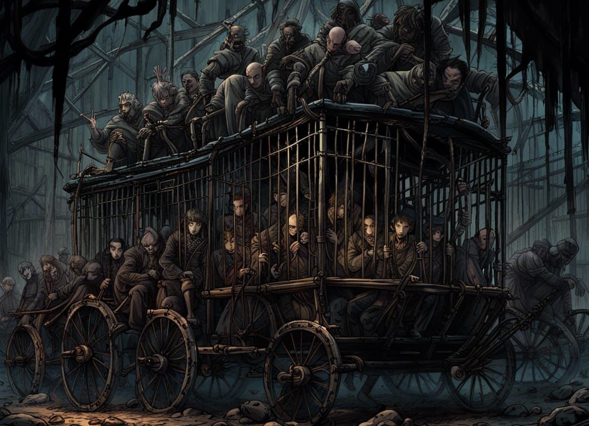 Fantasy Carriage of Captives in Anime Horror Style