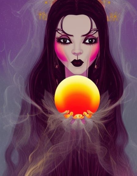 Enchanting Witch Gazing into Crystal Ball