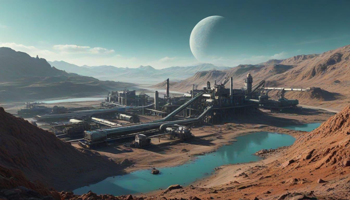 Futuristic Mining Operation on a Barren Offworld Planet