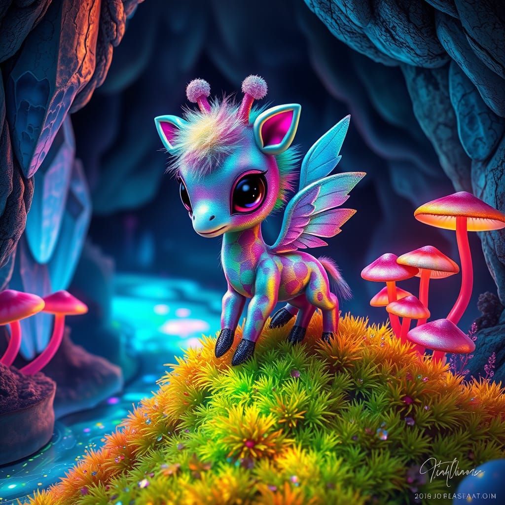 Giraffe-Critter in Neon Noir Cave