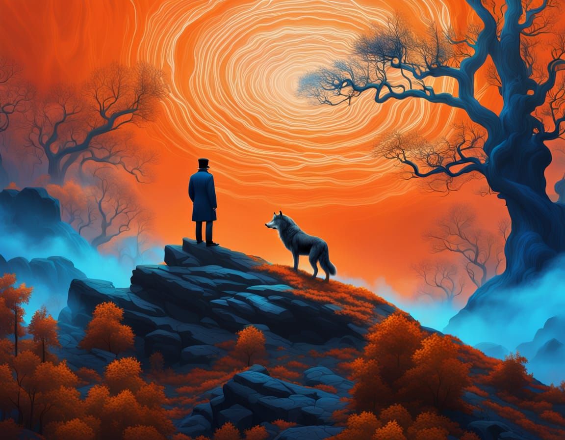 Surreal Lone Wolf in Vibrant Forest