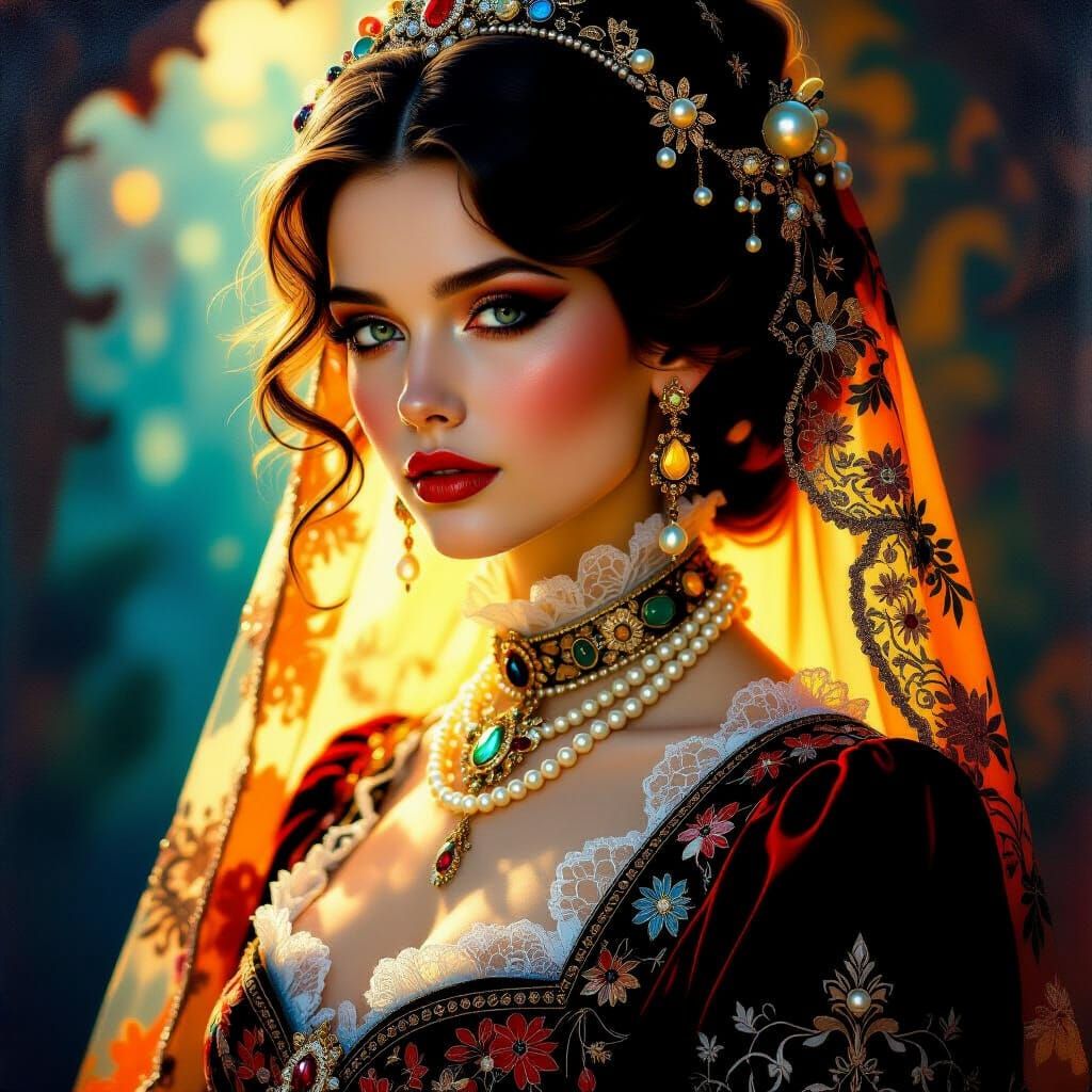 Opulent Portrait in Hyper-Realistic Oil Painting Style