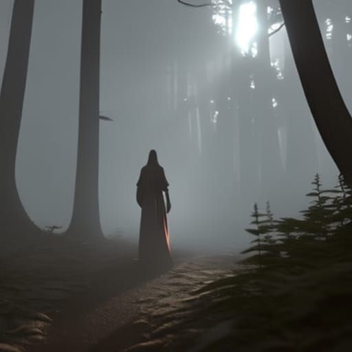 Ethereal Phantom Walks Through Sunset Forest