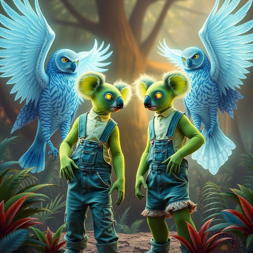 Eerie Lime Green Koala Humanoids Face Off Against Blue Zebra...