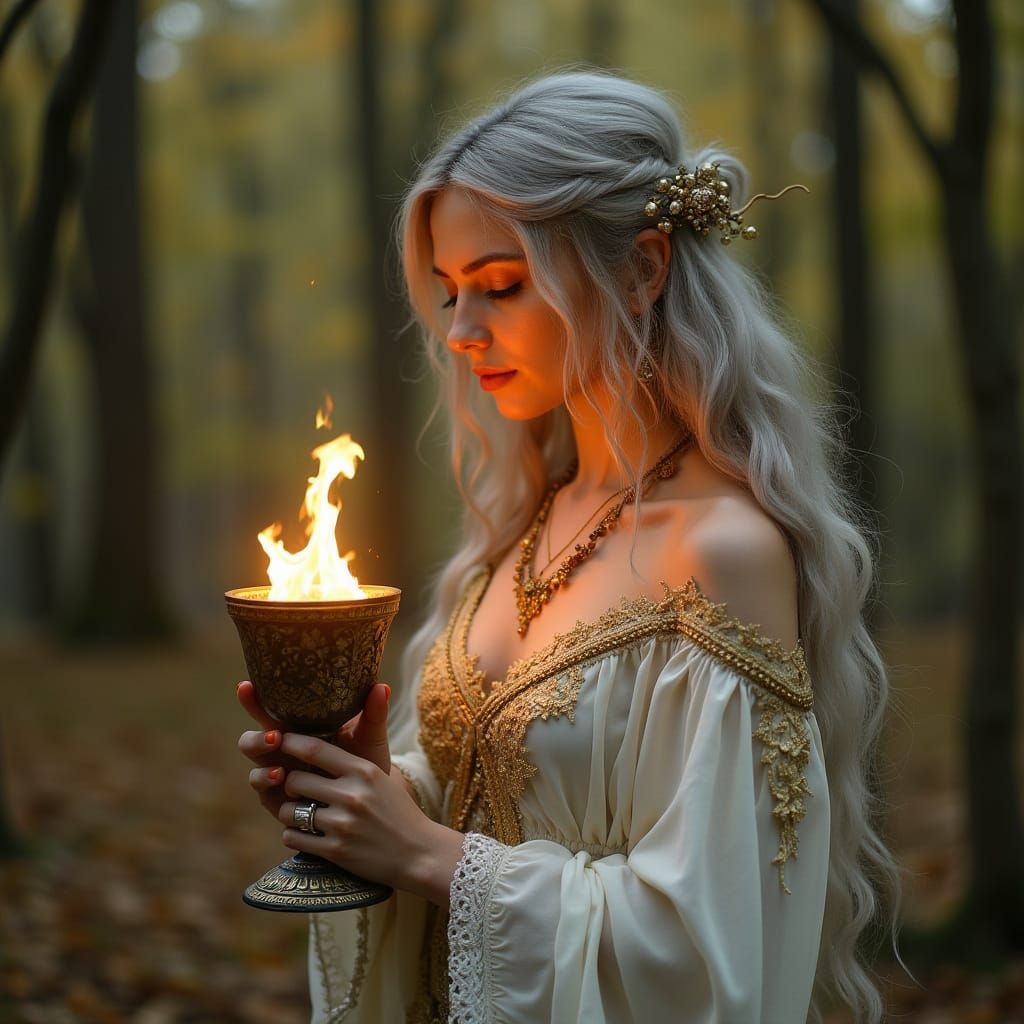 Sacred Fire Goblet Offered to Fae in Enchanted Forest