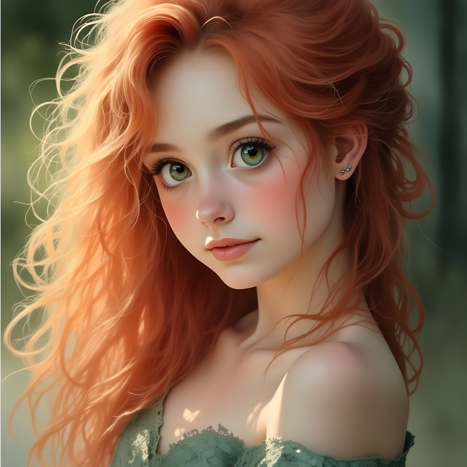 Norse Sun Goddess with Fiery Hair and Green Eyes