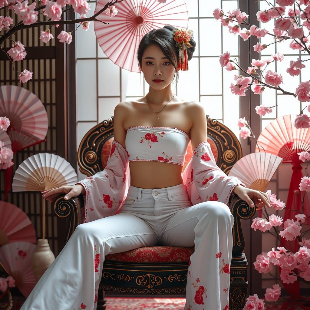 Geisha in Modern Clothing with Japanese Accents