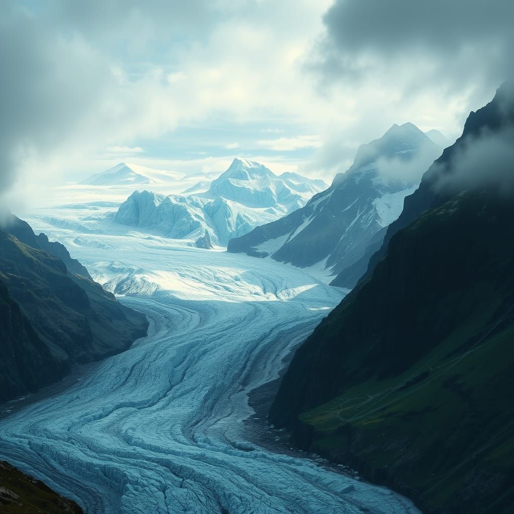 Majestic Glacier Landscape in Atmospheric Style