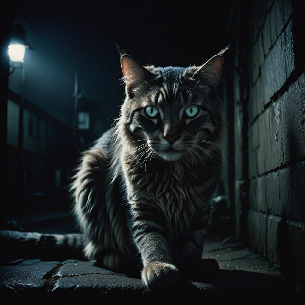 Majestic Cat Illuminated by Moonlight
