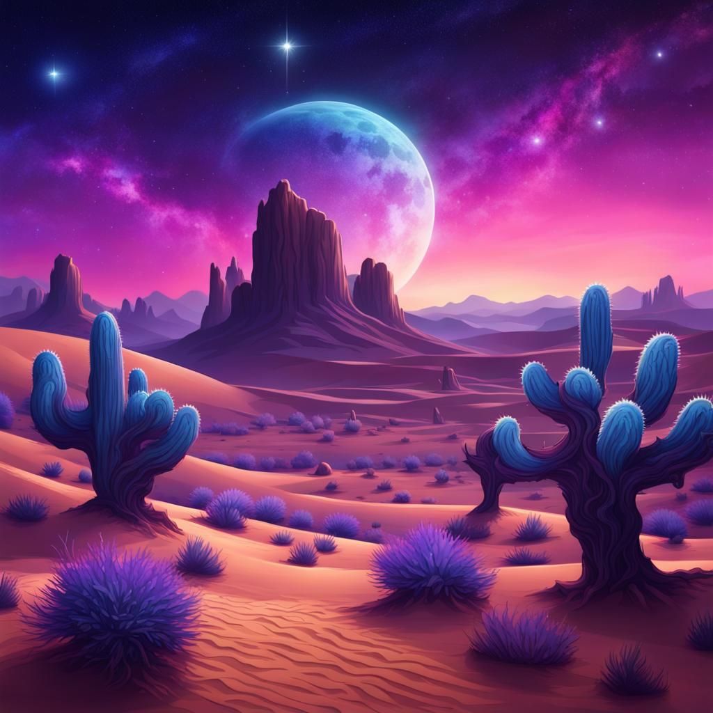 Hyper-Realistic Desert Landscape under Starry Night