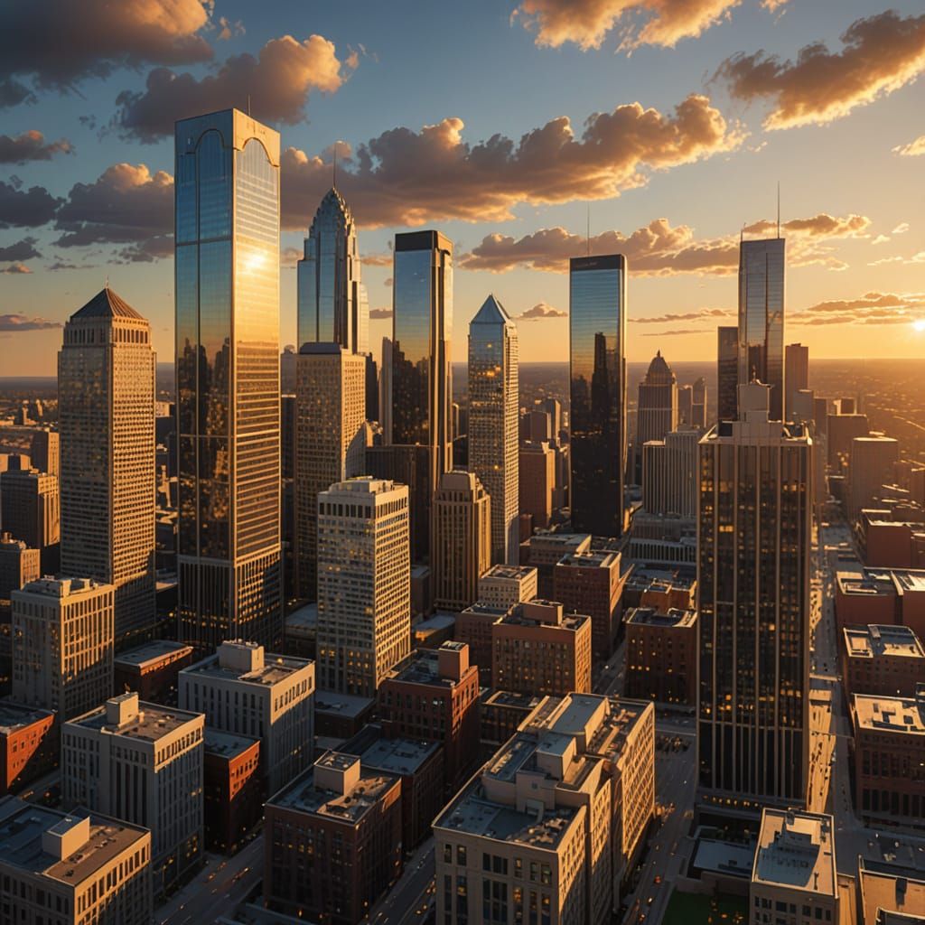 Golden Hour Grand Rapids Skyline Digital Painting