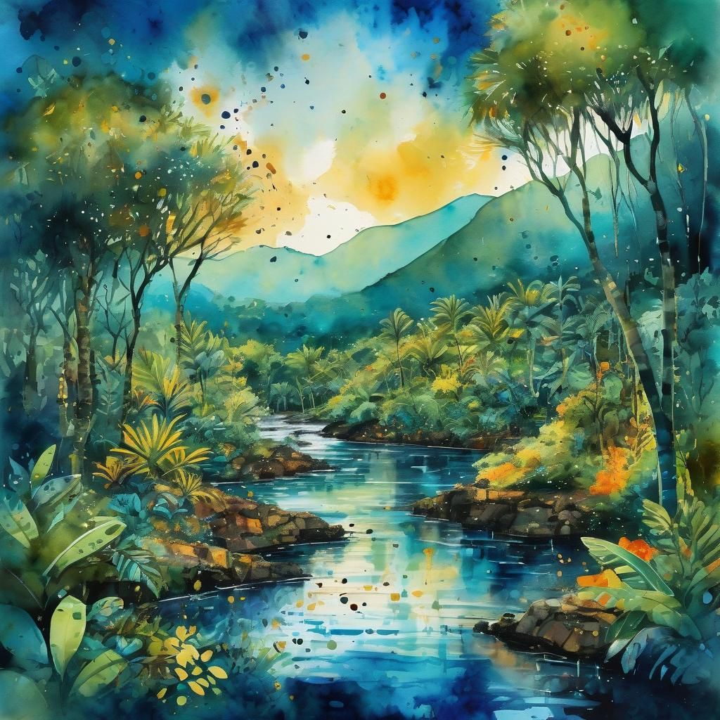 Ink Painting of Charco El Hippie in Puerto Rico's Tropical P...