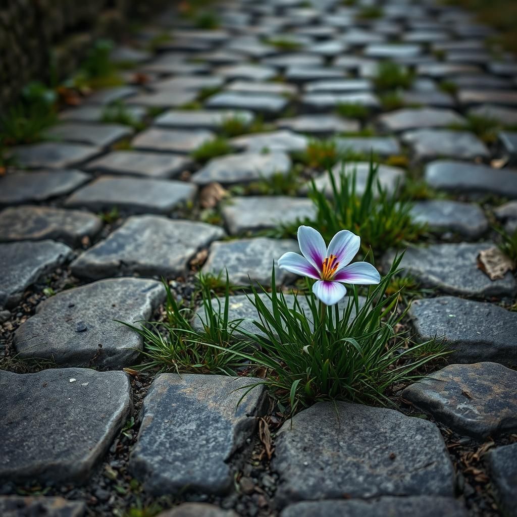 Cobblestone Path Flower in Hyper Impressionism Style