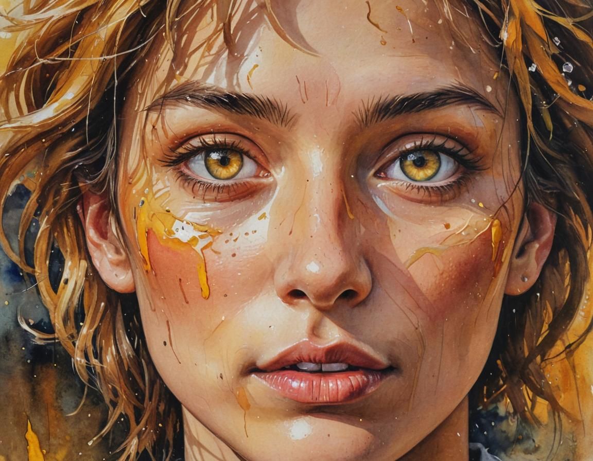 Androgynous Face: Surreal Watercolor of Love and Hate