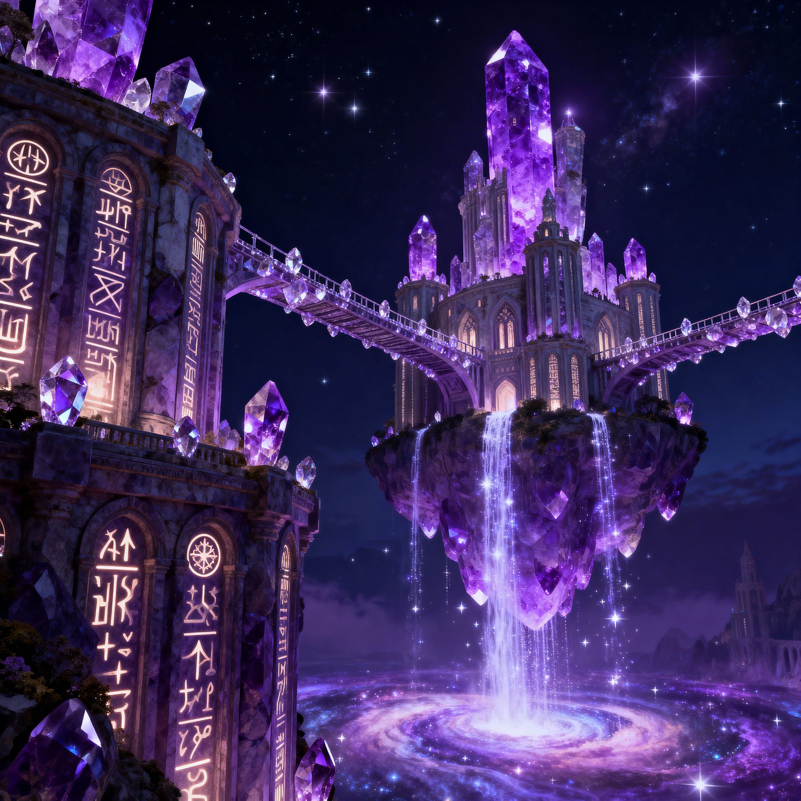 Amethyst Palace Floating in Starry Night Sky