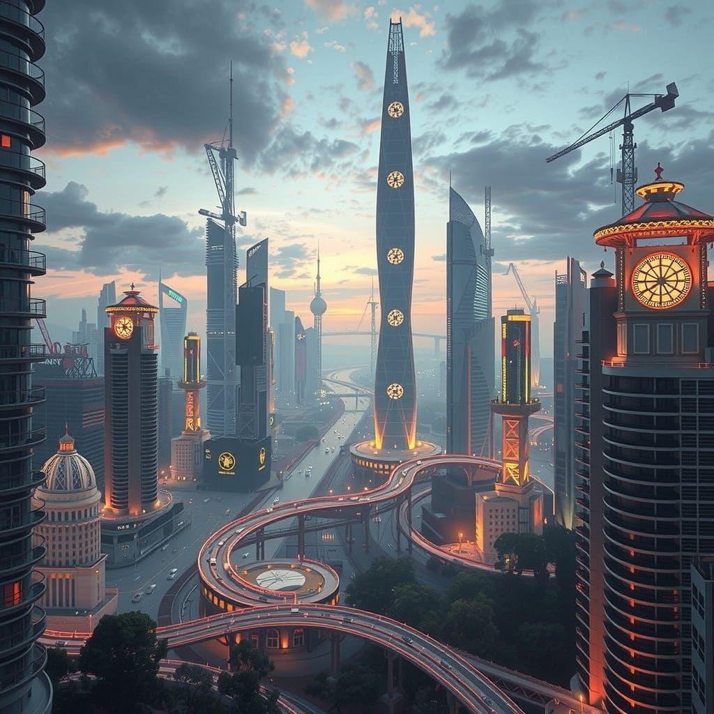 Surreal Urban Oasis at Sunset