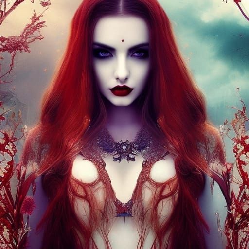 Red-Haired Ghost with Colorful Patterns in Fairytale Style