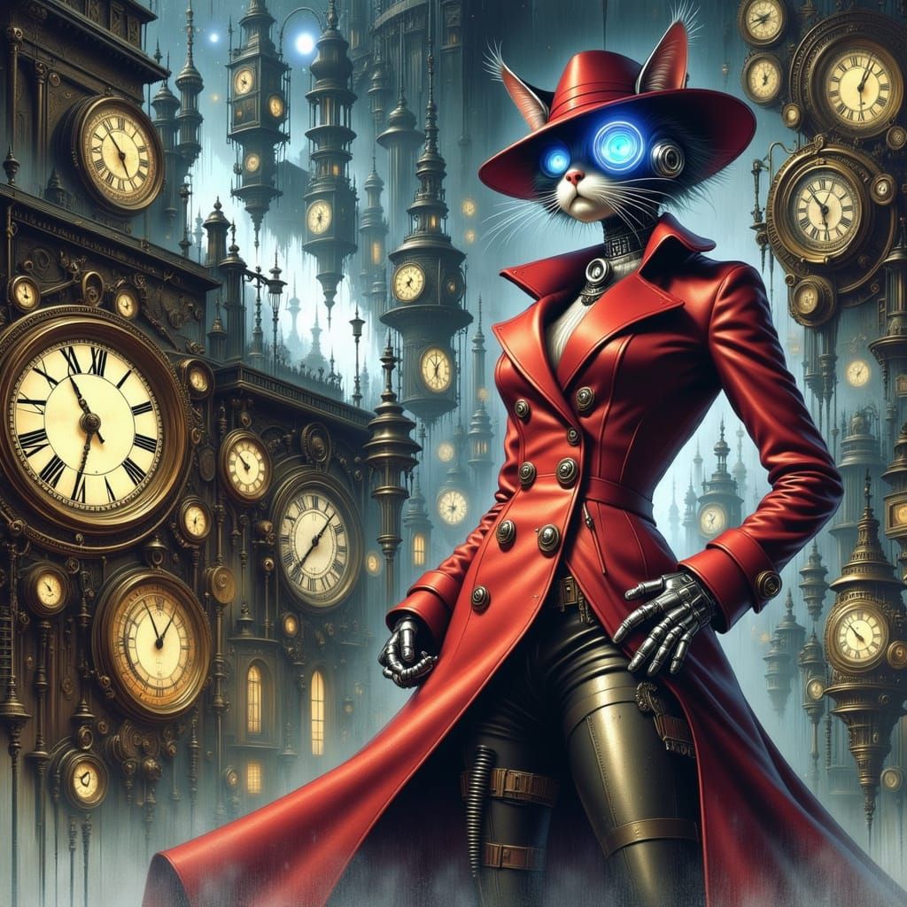Steampunk Feline Detective in Clockwork City