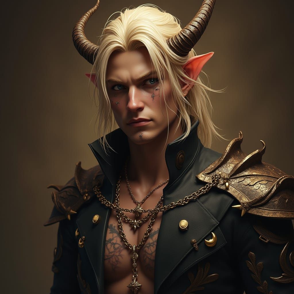 Gorgeous Dark Fantasy Demon with Intricate Tattoos and Pierc...