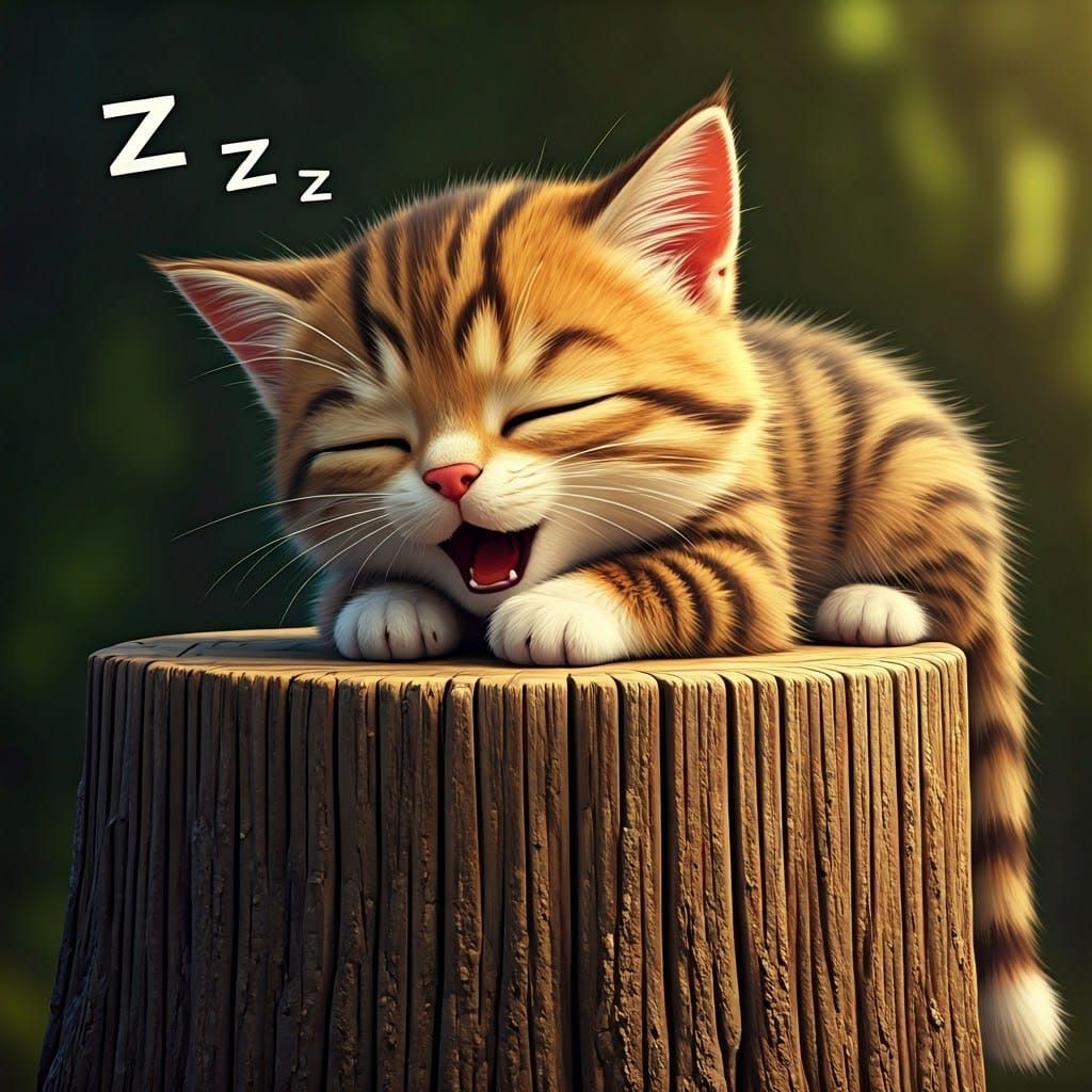 Sleeping Kitten in Whimsical Woodland