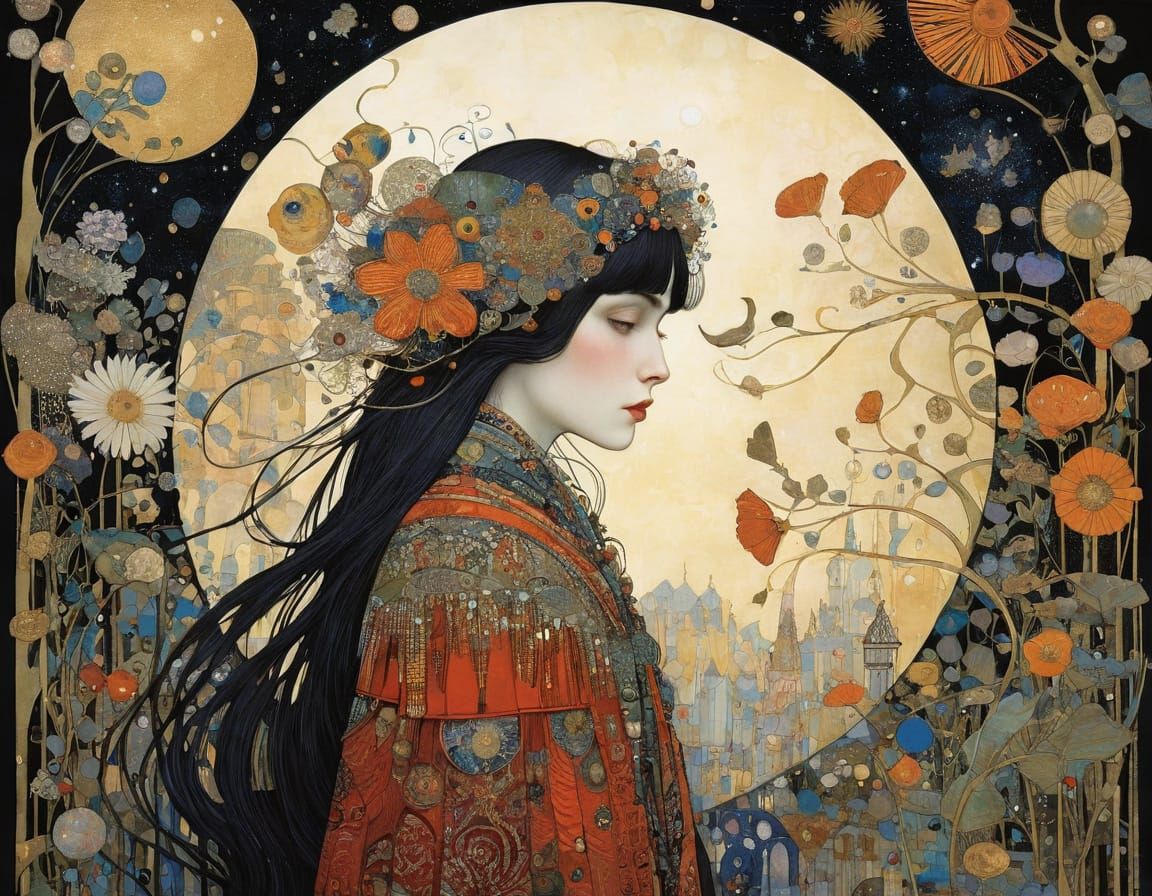 Art Nouveau Fairytale Illustration in Klimt Style