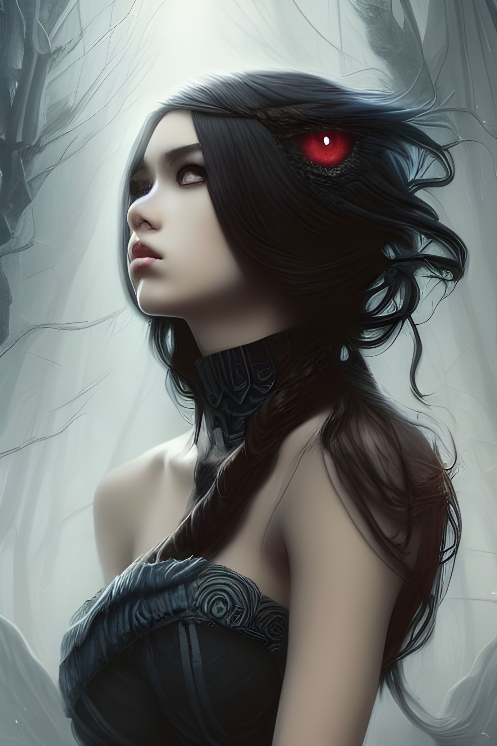 Elegant Goddess with Long Hair in Digital Art Style