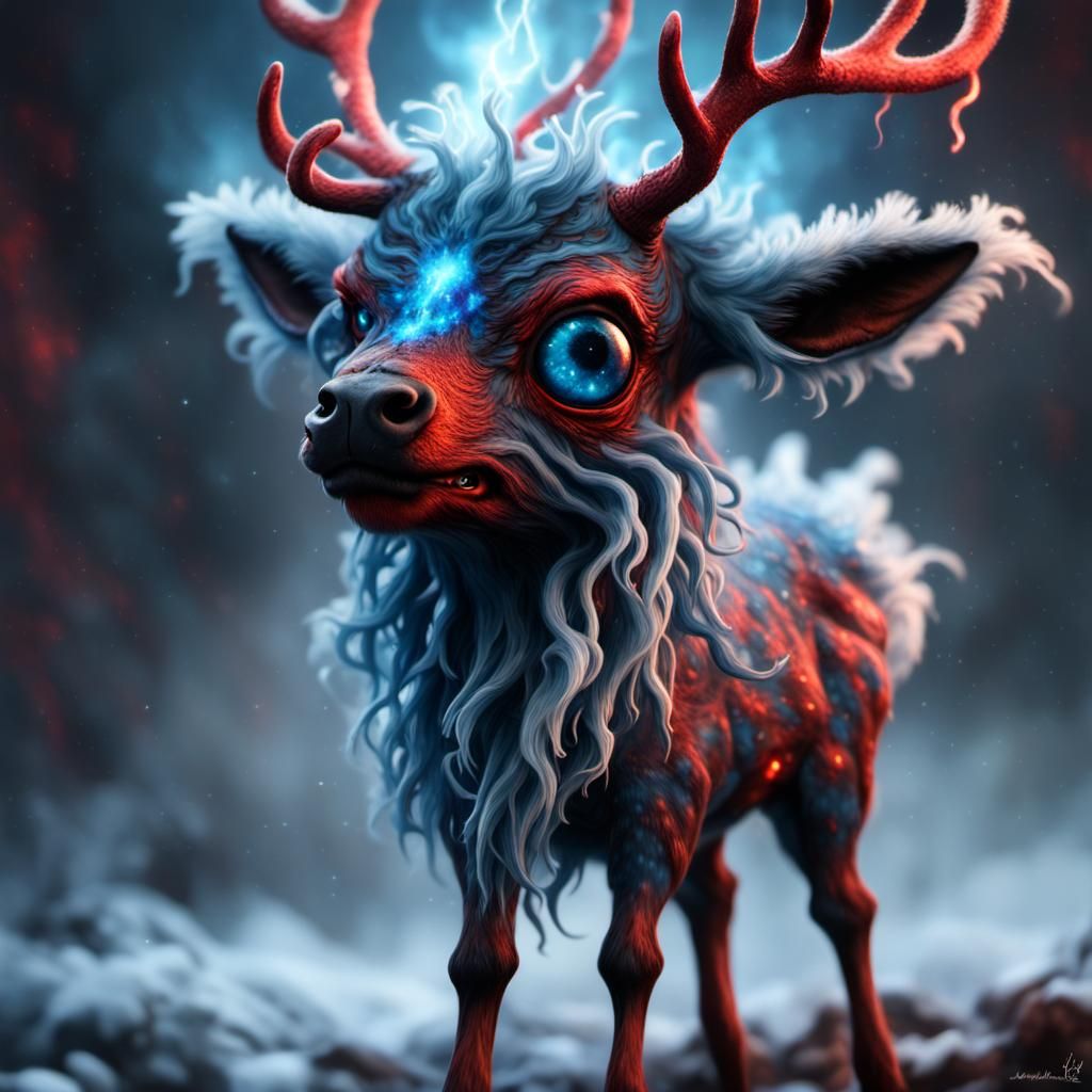 Horror Hybrid: Mutated Reindeer Zombie with Electric Accents