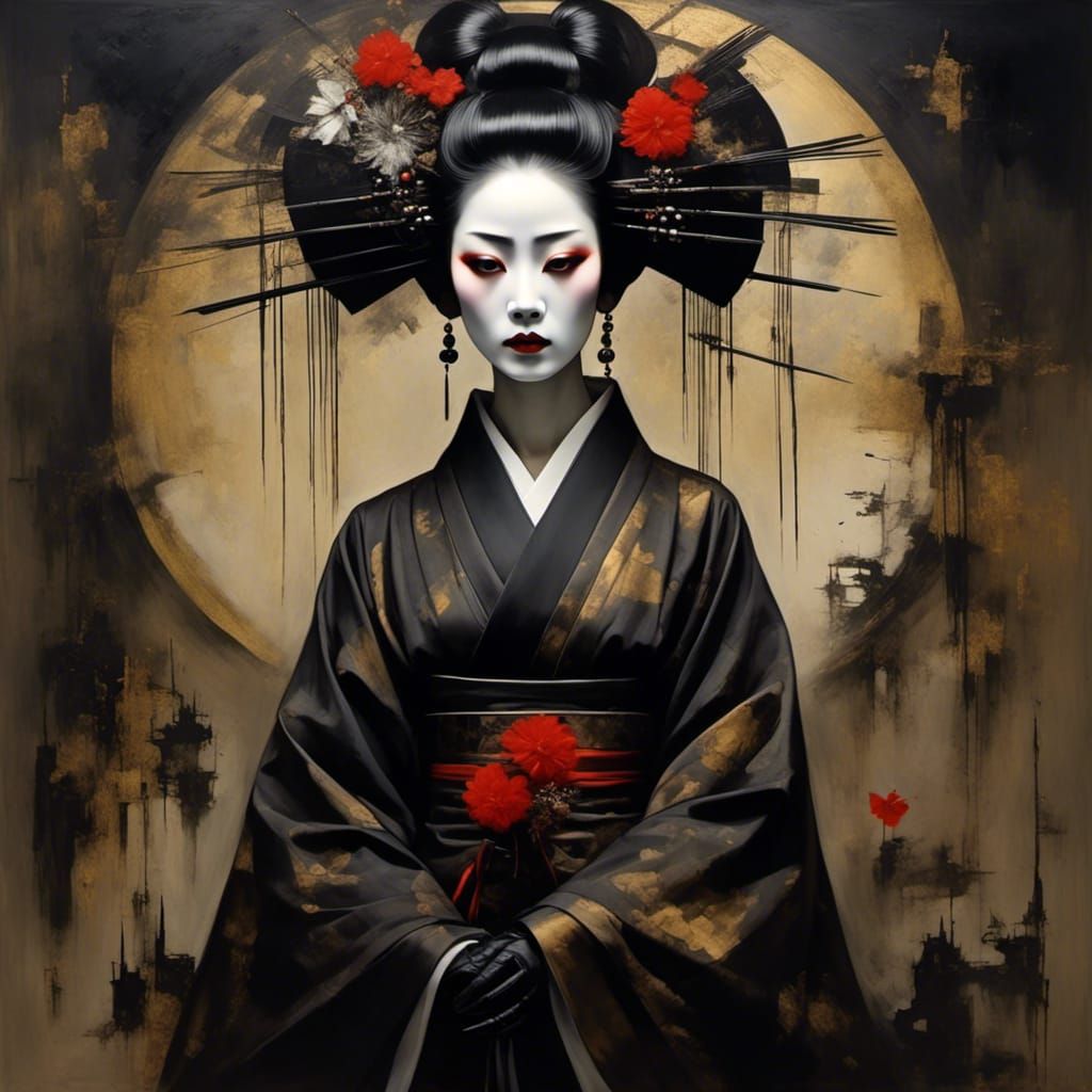 Broken Android Geisha in Dreamlike Style