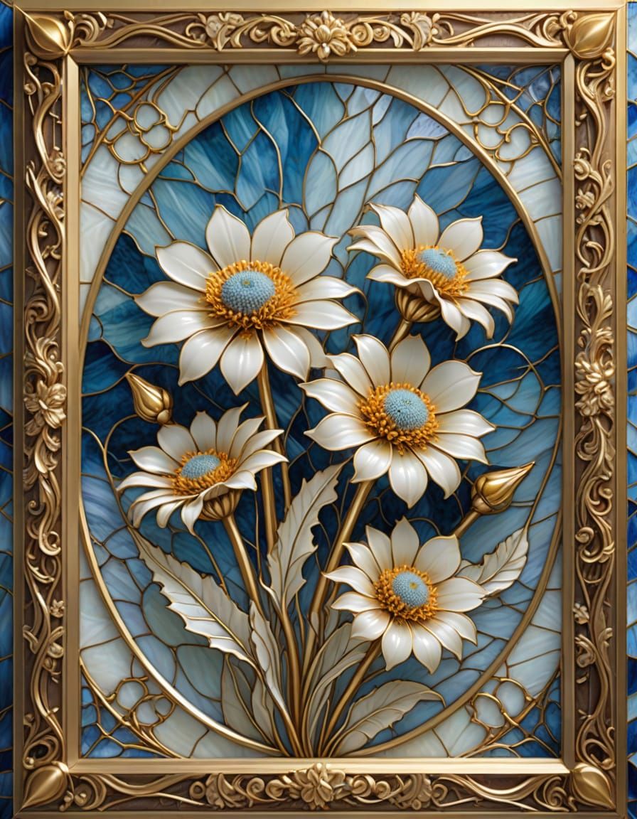 Victorian Stained Glass White Blanket Flowers