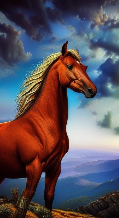 Majestic Horse on Mountain Top in Hyperdetailed Style
