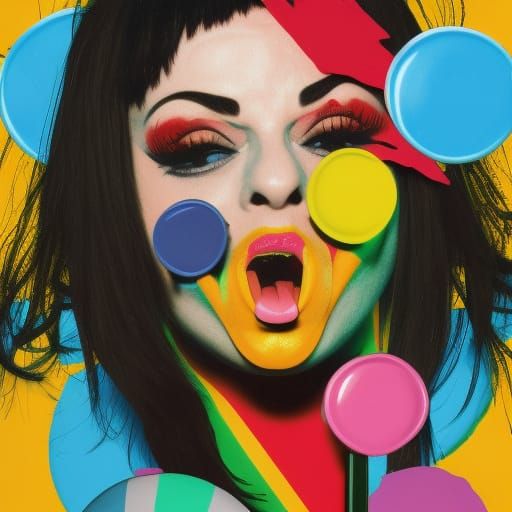 Nina Hagen Licking Lollipop in Pop Art Style