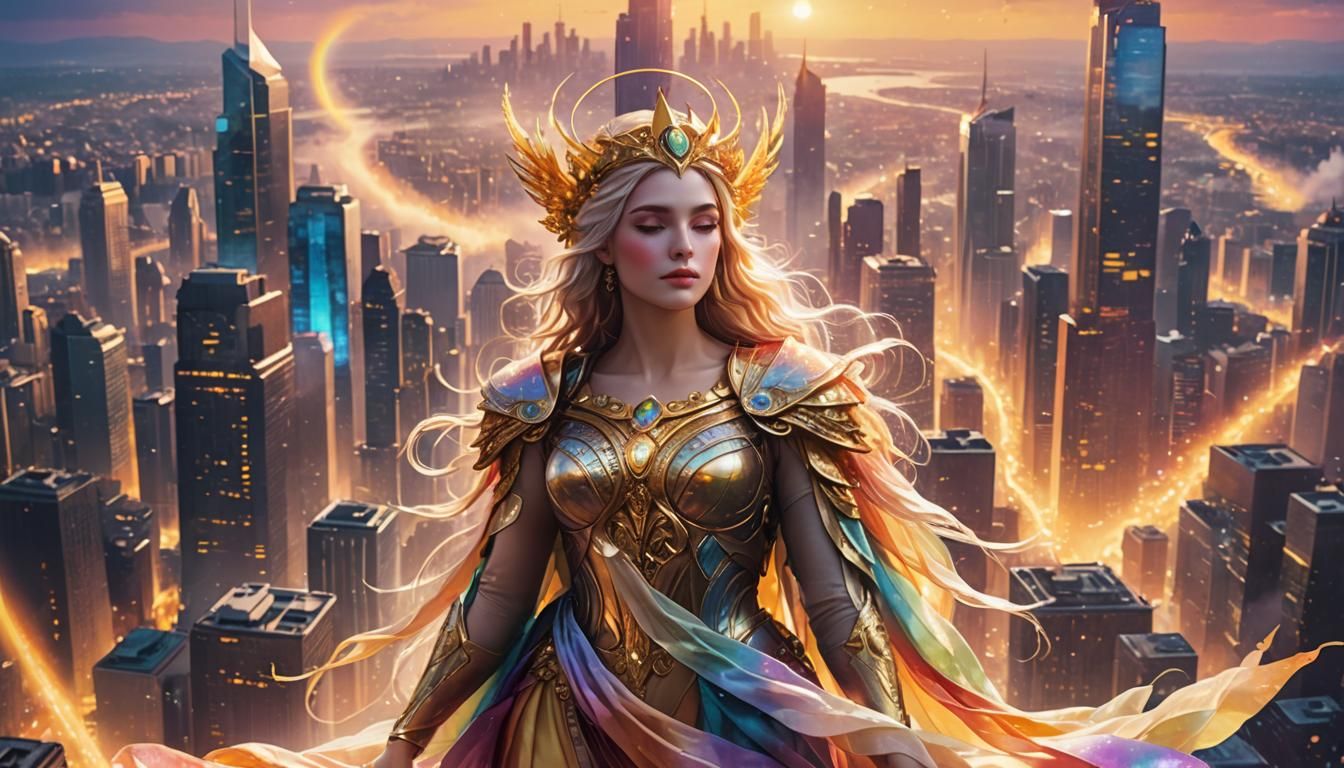 Goddess of Freedom Over City, Unreal Engine Render