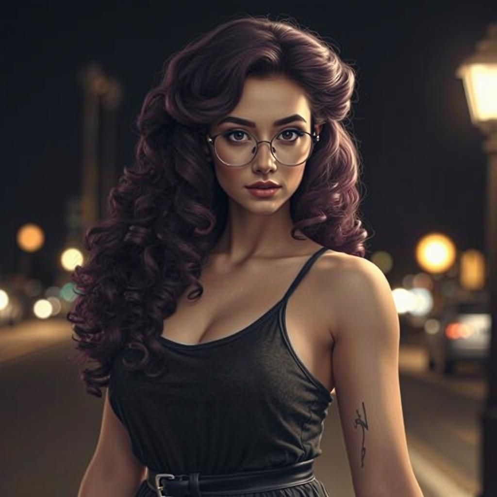 Beautiful Woman Walks Empty Street at Night