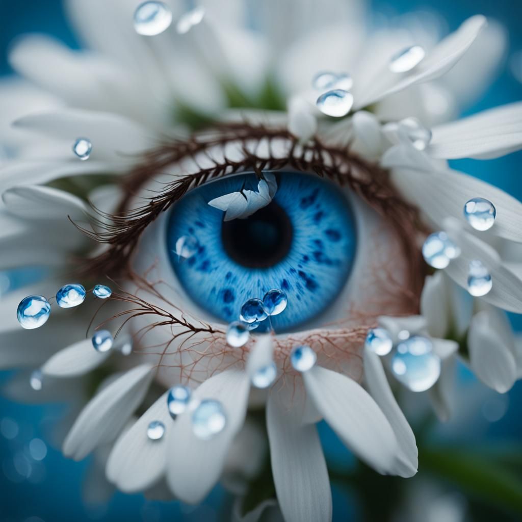 Crying Blue Eyes with Floral Tears
