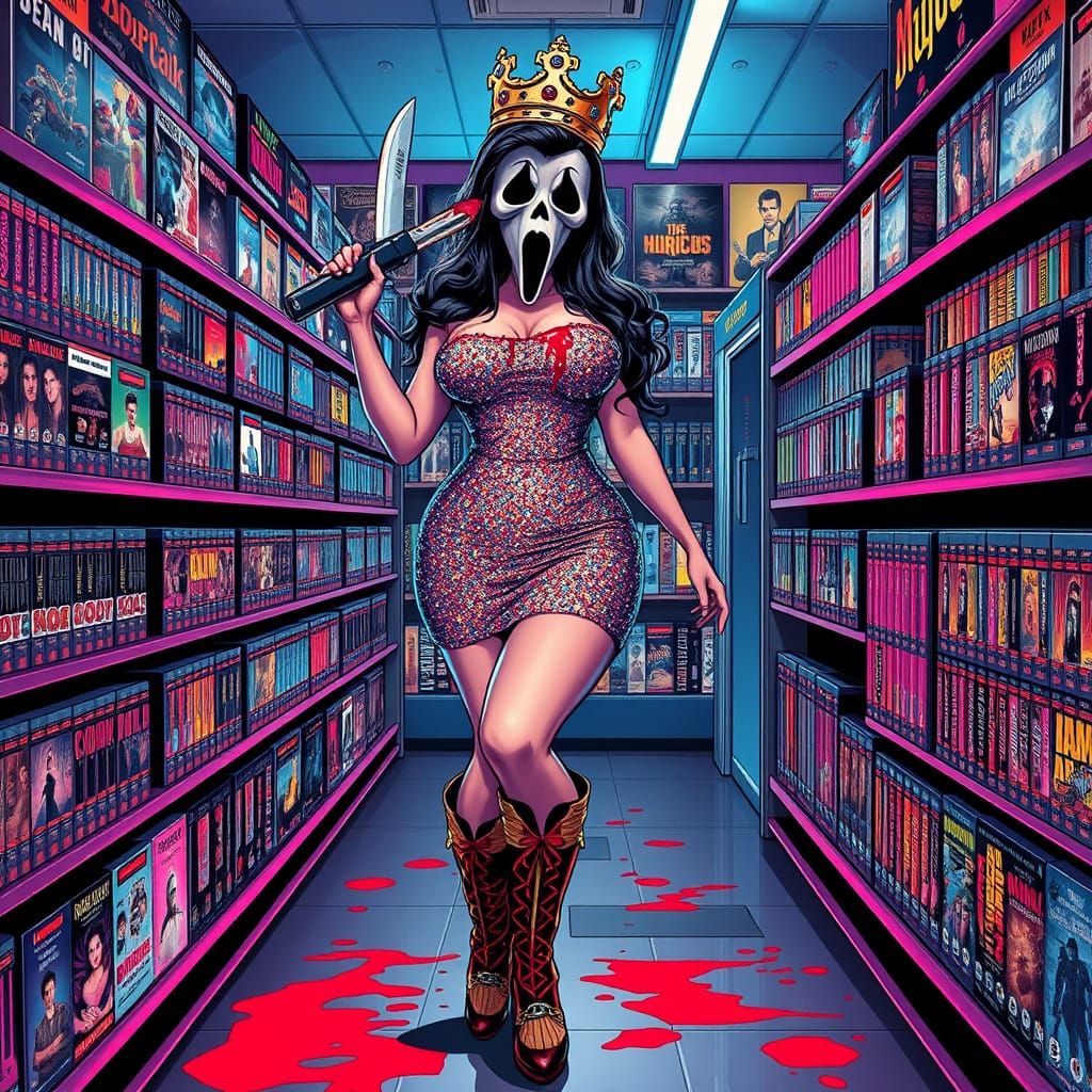 Ghostface Masked Woman in 90's Horror Store