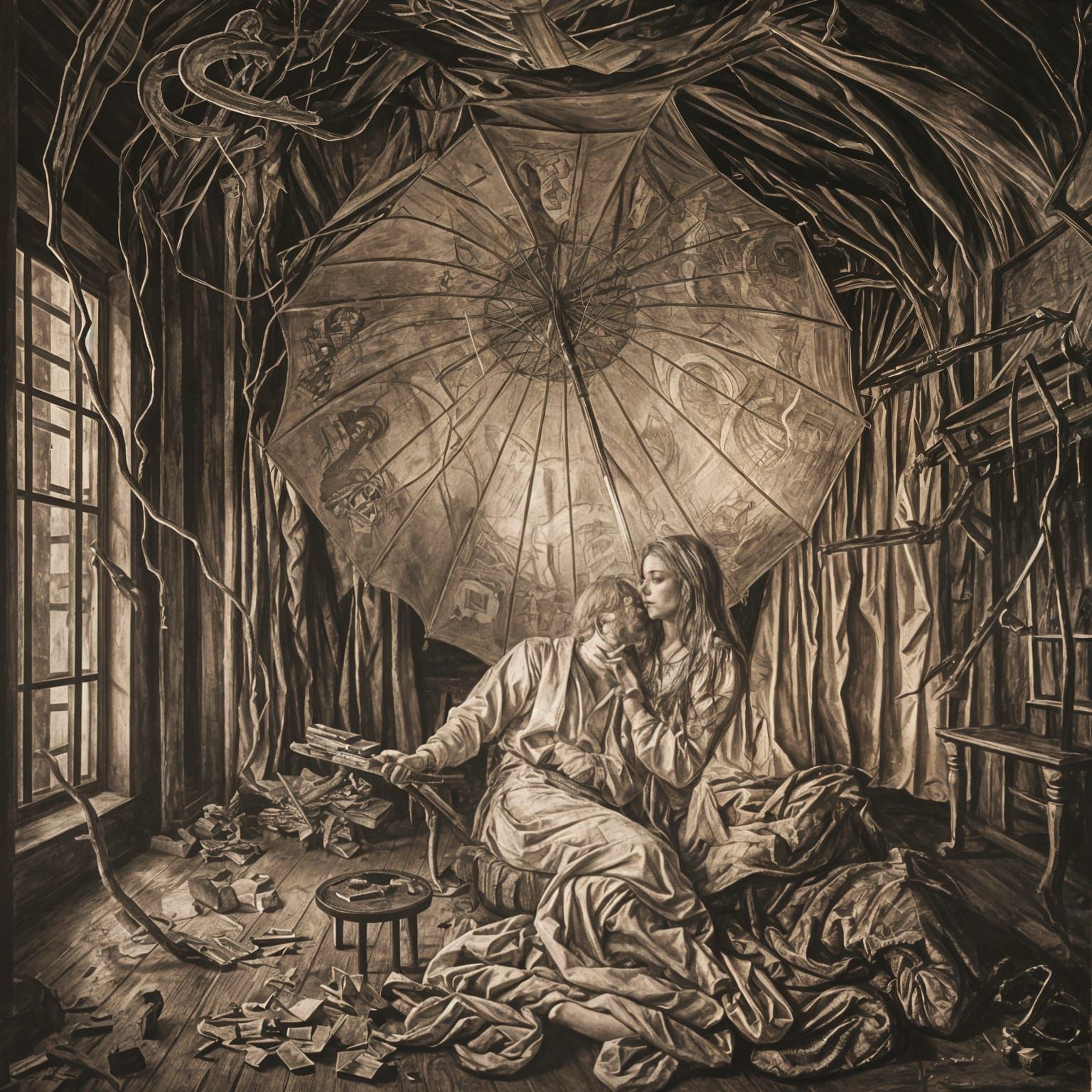 Mirrored Portrait in Romanticism Style