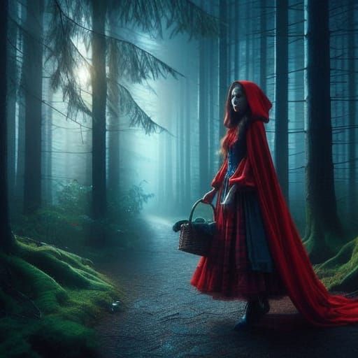 Little Red Riding Hood in Whimsical Forest
