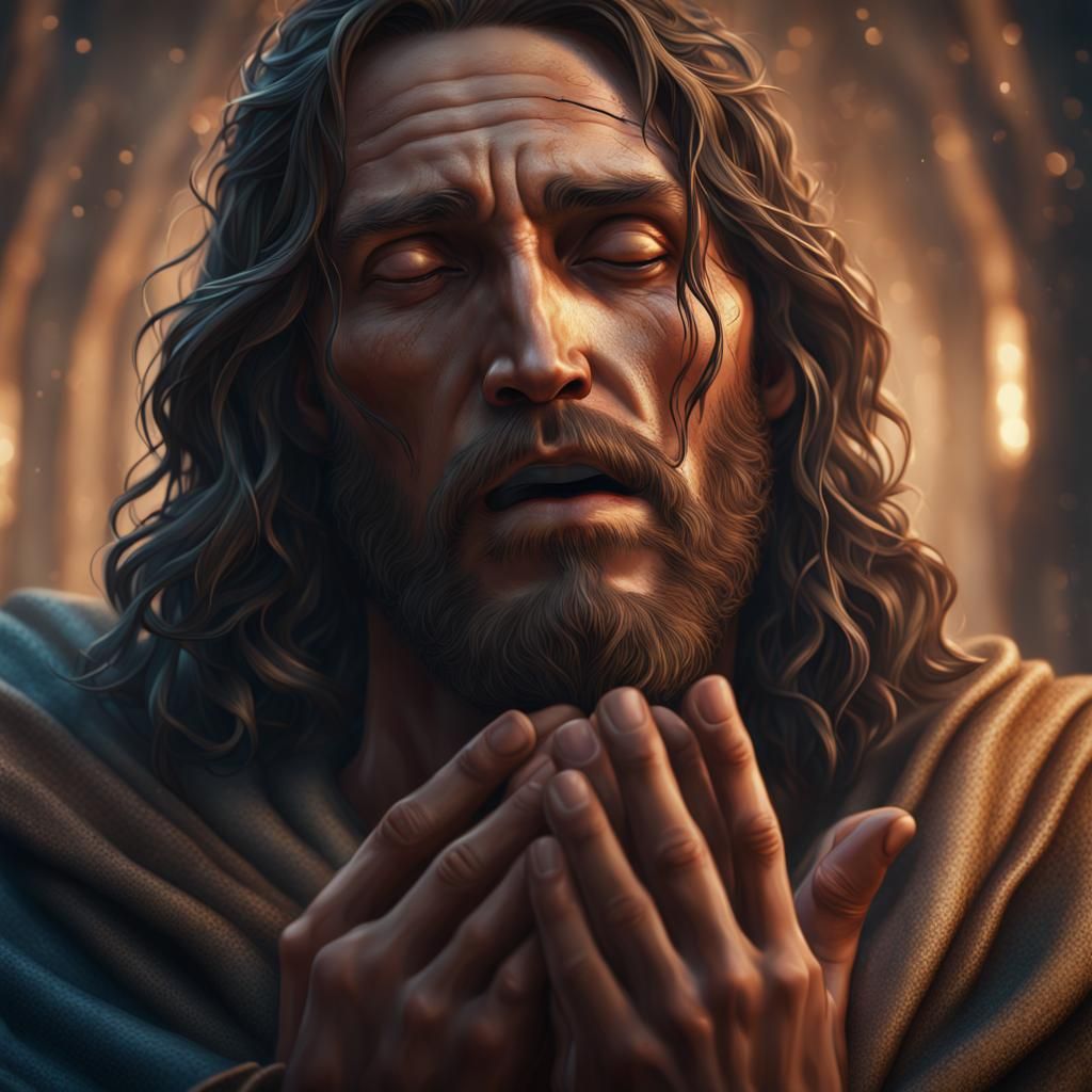 Jesus Crying: Detailed Matte Painting in Deep Color